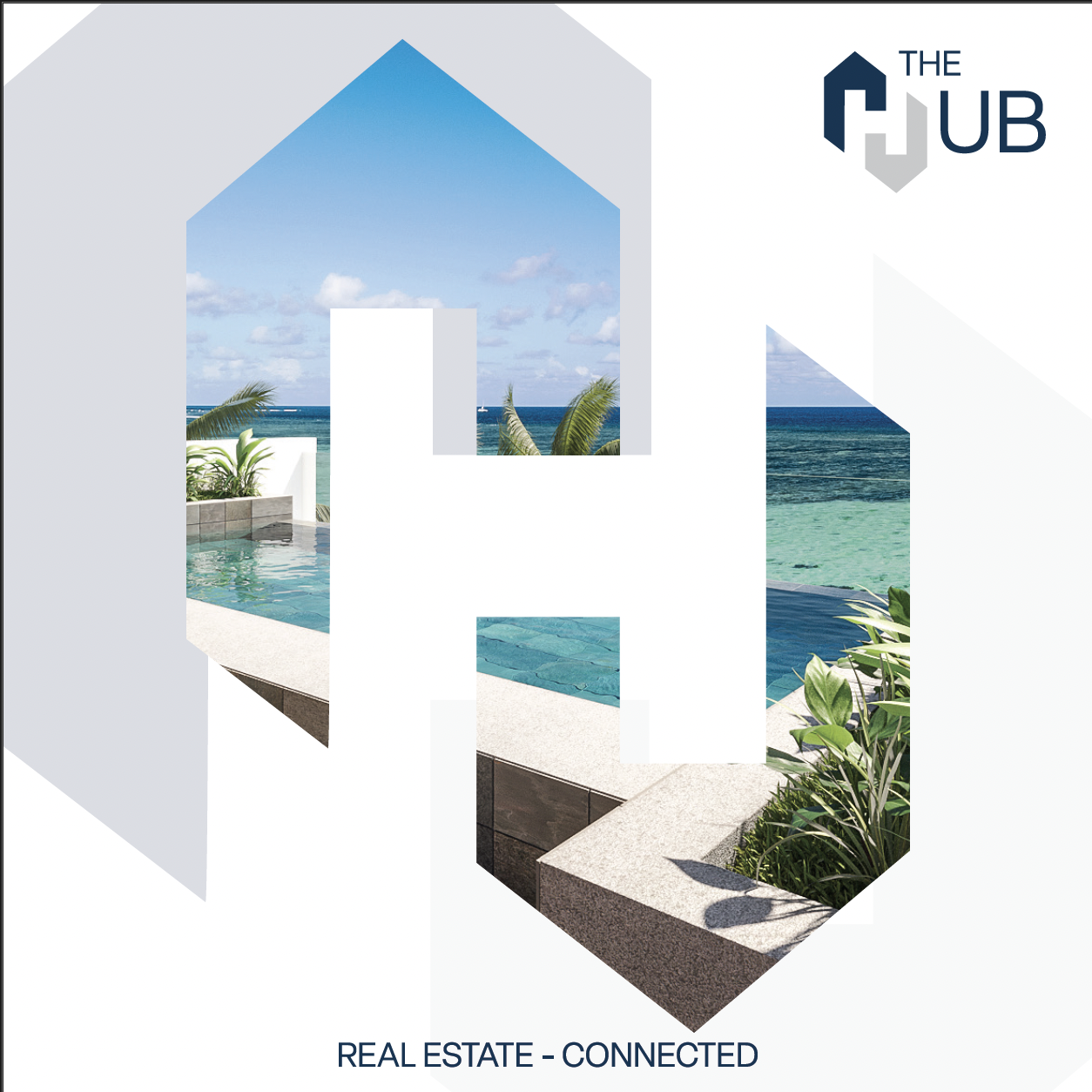 The Hub — H letterform composed of Mauritius coastal imagery